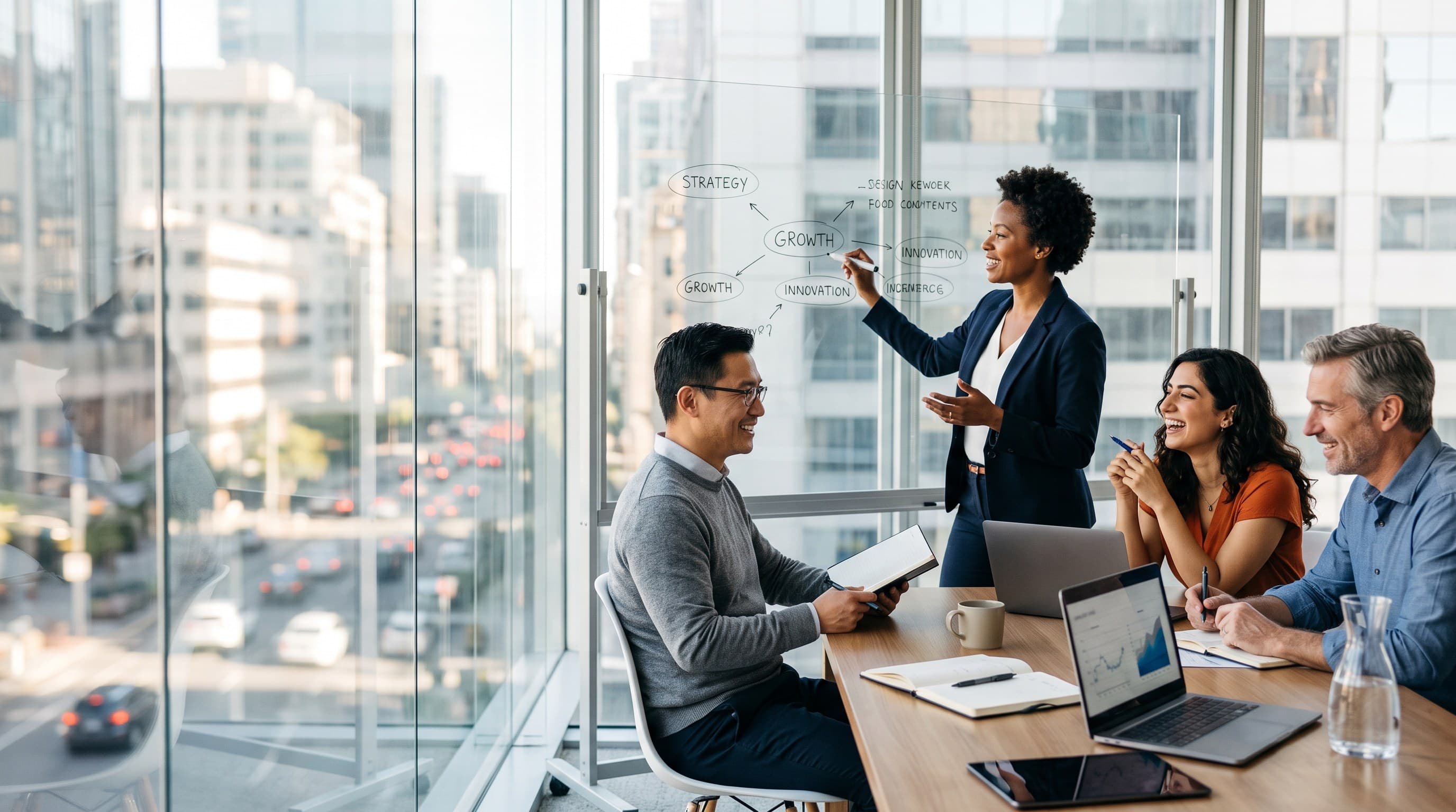 Technology professionals collaborating in a modern office